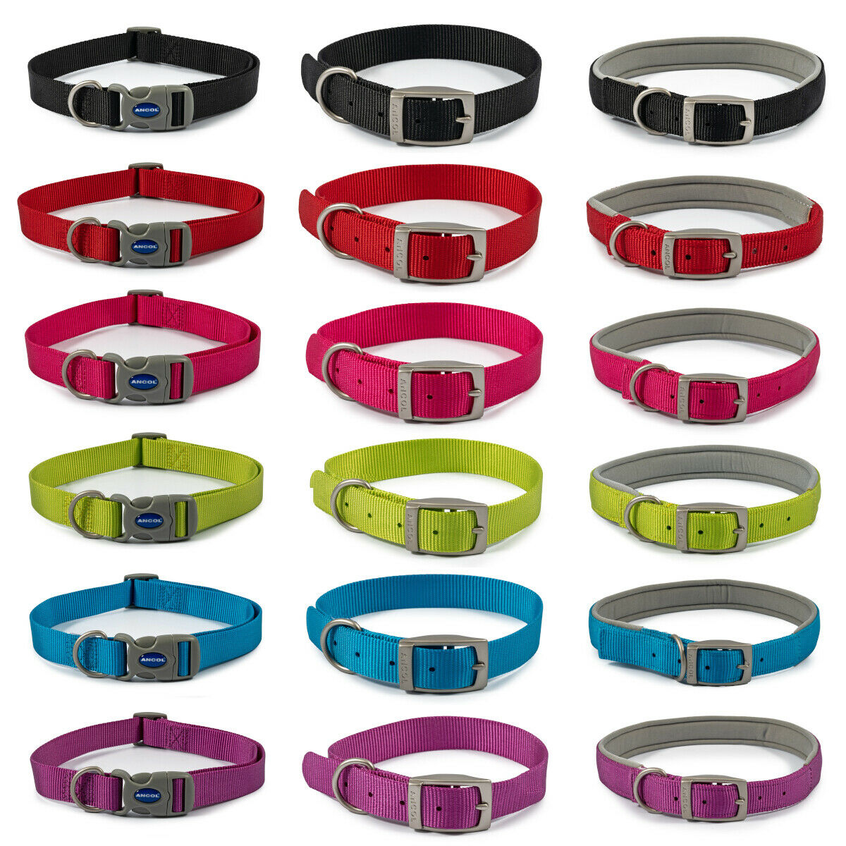 Ancol Viva Dog Puppy Nylon Collars Quick Fit Buckle Neoprene Padded 6