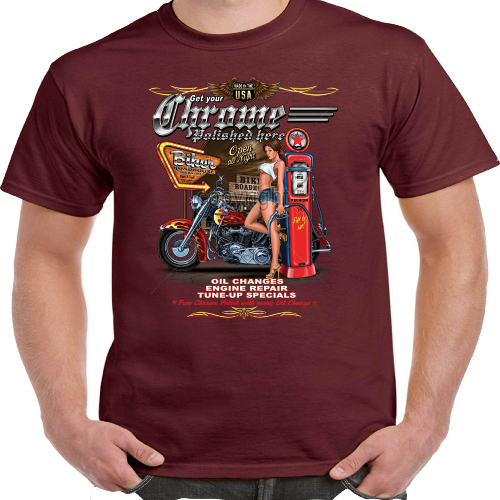 Mens Biker T shirt Chrome Bike Vintage Classic Motorcycle Bobber Chopper 92