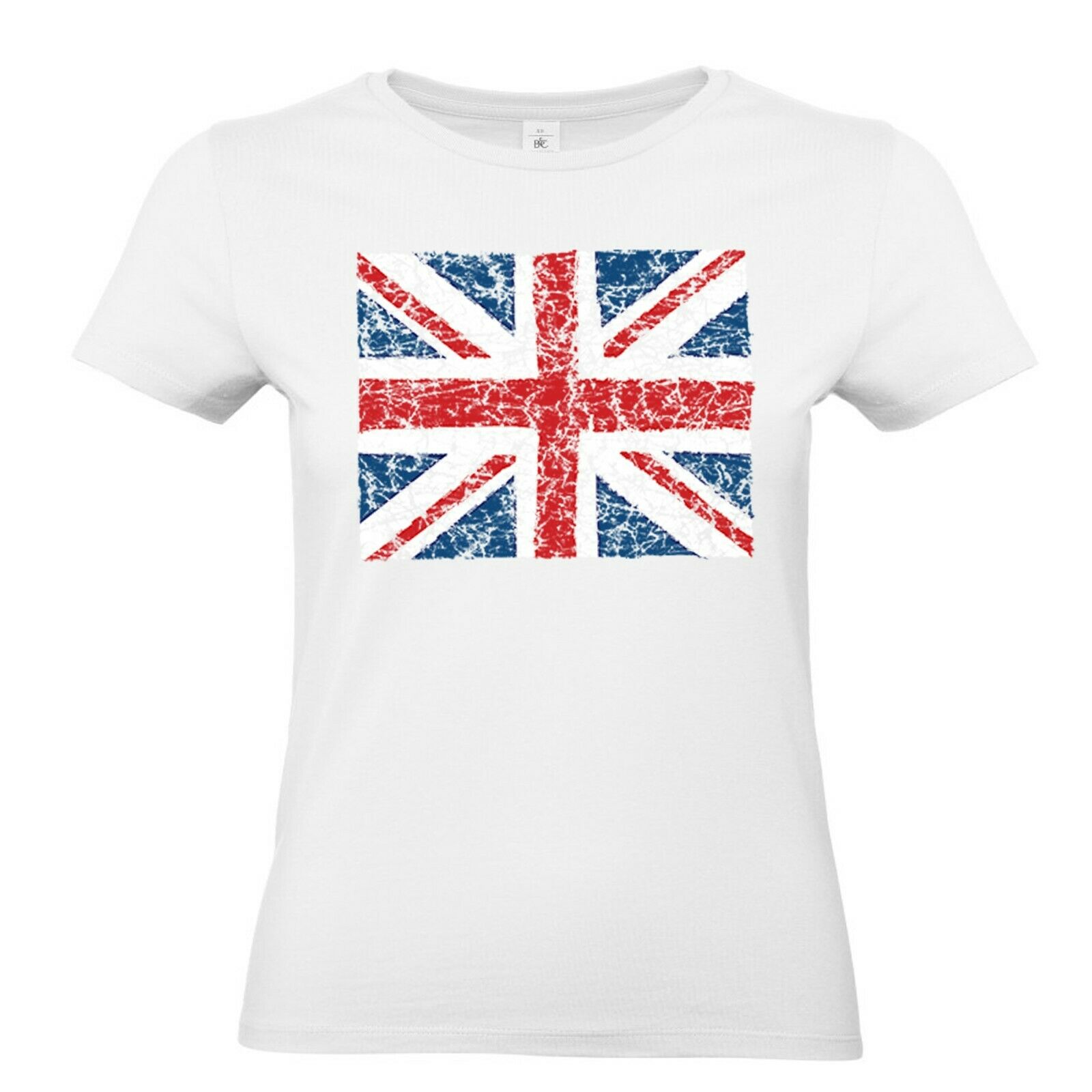 Ladies T Shirt Distressed UK Flag Union Jack British Red White & Blue ...