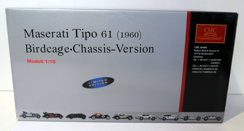 CMC 1/18 scale diecast - M-060 Maserati Tipo 61 Birdcage Chassis Version CMC 1/18 scale diecast - M-060 Maserati Tipo 61 Birdcage Chassis Version