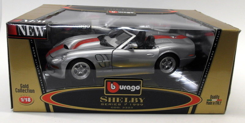 Burago 1/18 Scale Diecast 3323 Shelby Series 1 1999 Silver Red