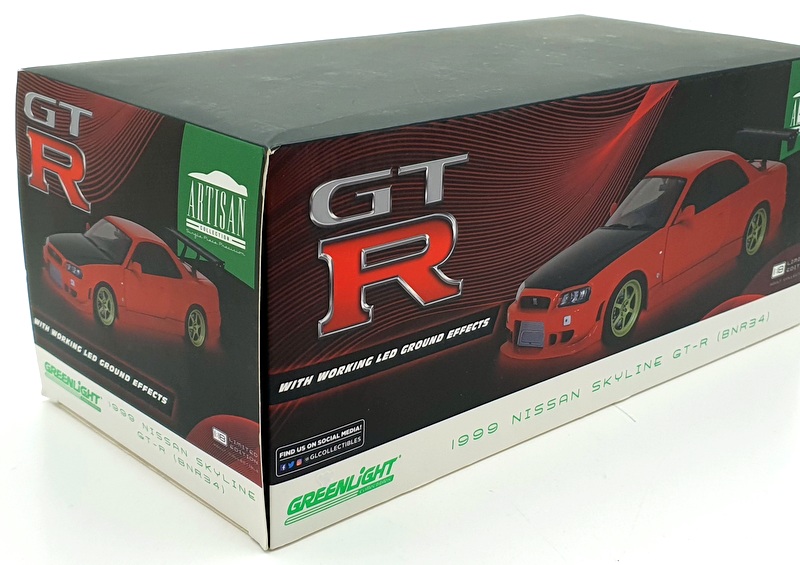 Greenlight 1/18 Scale 19052 -1999 Nissan Skyline GT-R R34 - Red Working LED