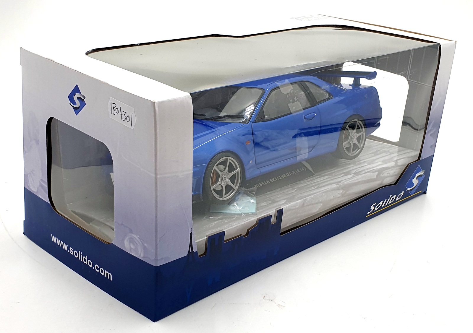 Solido 1/18 Scale Diecast S1804301 - 1999 Nissan Skyline R34 GTR Bayisde Blue Solido 1/18 Scale Diecast S1804301 - 1999 Nissan Skyline R34 GTR Bayisde Blue