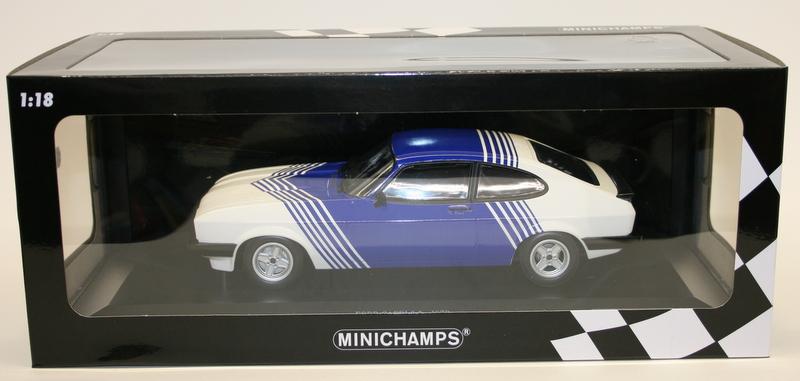 Minichamps 1/18 Diecast 155 788600 - 1978 Ford Capri 3.0 White w/ blue stripes