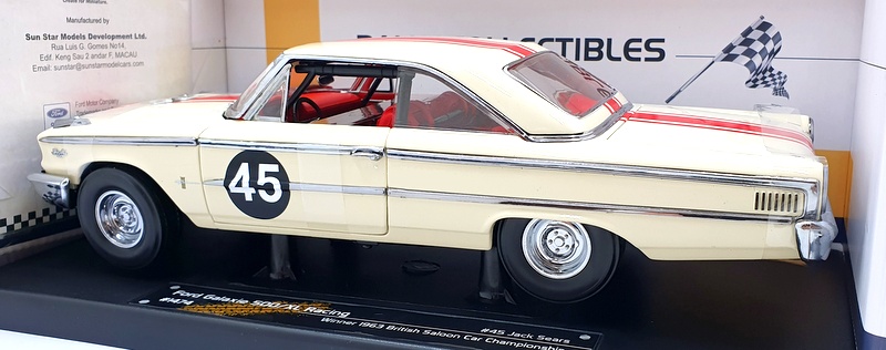 Sun Star 1/18 Scale 1474 - 1963 Ford Galaxie 500/XL Racing #45 1st British Champ
