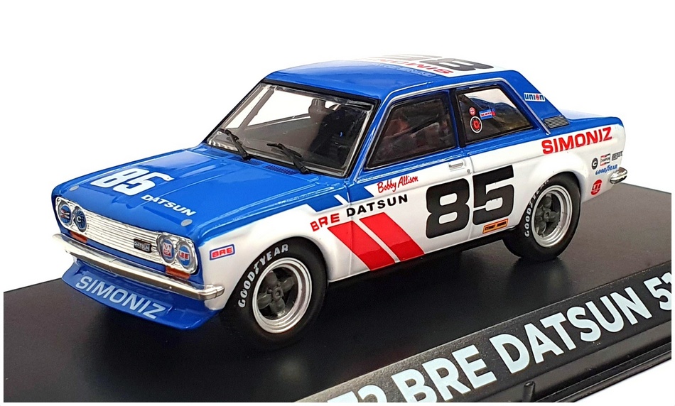 Greenlight 1/43 Scale 86345 - 1972 Bre Datsun 510 #85 Bobby Allison - Blue/White