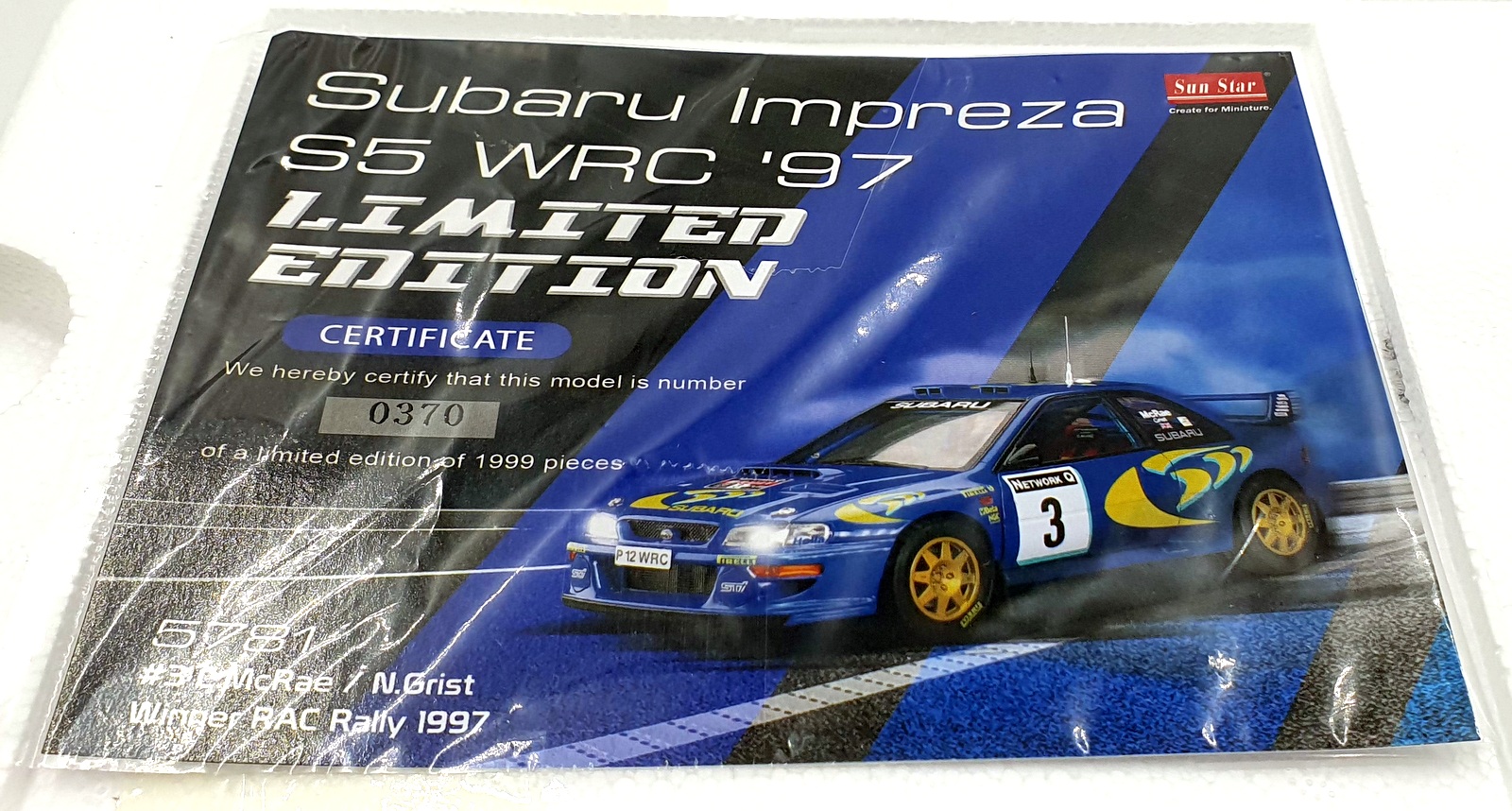 Sun Star 1/18 Diecast 5781 - Subaru Imprezza S5 WRC'97 #3 1st RAC Rally 1997 Sun Star 1/18 Diecast 5781 - Subaru Imprezza S5 WRC'97 #3 1st RAC Rally 1997