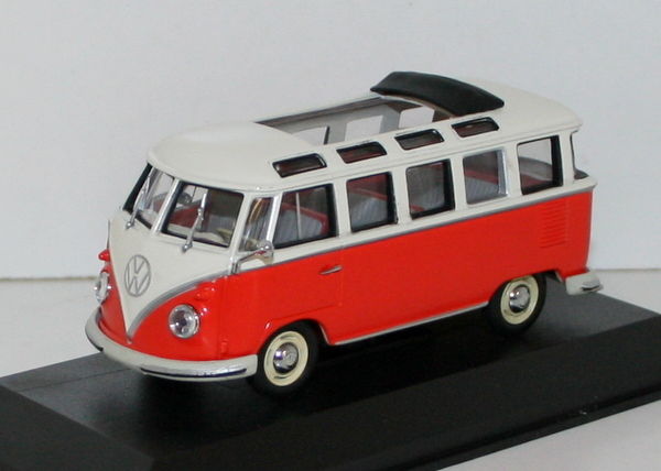 MINICHAMPS 1/43 430 052302 - VW BUS SAMBA - RED (ORANGE) / CREAM