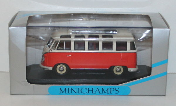 MINICHAMPS 1/43 430 052302 - VW BUS SAMBA - RED (ORANGE) / CREAM