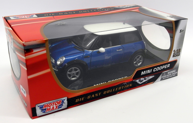Motormax 1/18 Scale Diecast  73114 BMW Mini Cooper Metallic Blue with White Roof