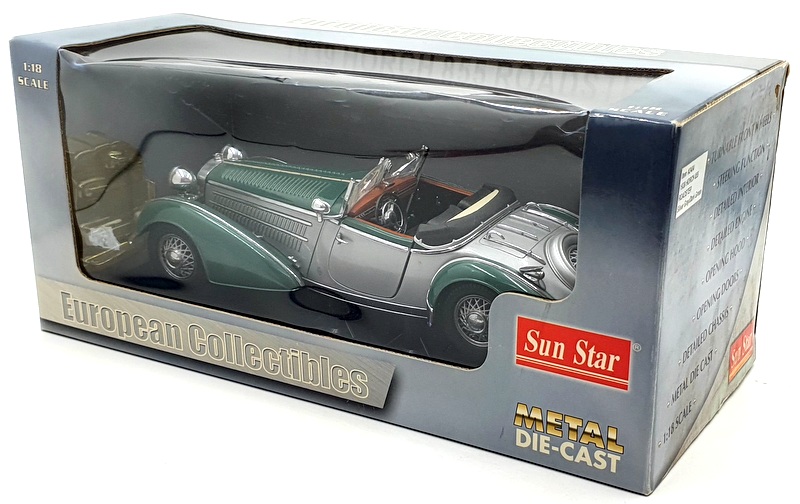 Sun Star 1/18 Scale Diecast 2404 - 1939 Horch 855 Roadster - Green/Silver