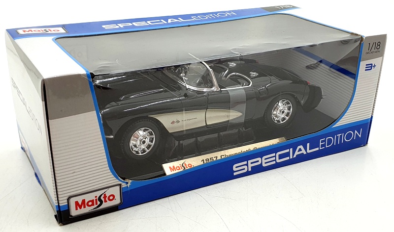 Maisto 1/18 Scale Diecast 31139 - 1957 Chevrolet Corvette - Black/Silver