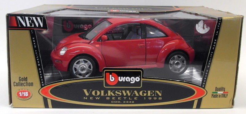Burago 1/18 Scale Diecast 3342 Volkswagen New Beetle 1998 Red