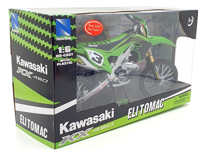 NewRay 1/6 Scale Diecast 49663 - Kawasaki KX450 Motorbike Eli Tomac #3 - Green