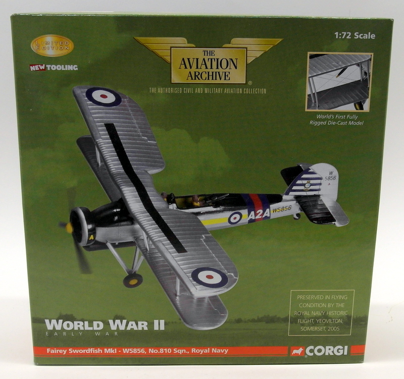 Corgi 1/72 Scale Diecast AA36302 Fairey Swordfish Mk1 W5856 No.810 Sqn R Navy