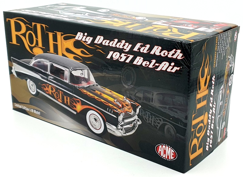 Acme 1/18 Scale A1807014 - 1957 Chevy Bel Air Ed Roth Big Daddy - Black Acme 1/18 Scale A1807014 - 1957 Chevy Bel Air Ed Roth Big Daddy - Black