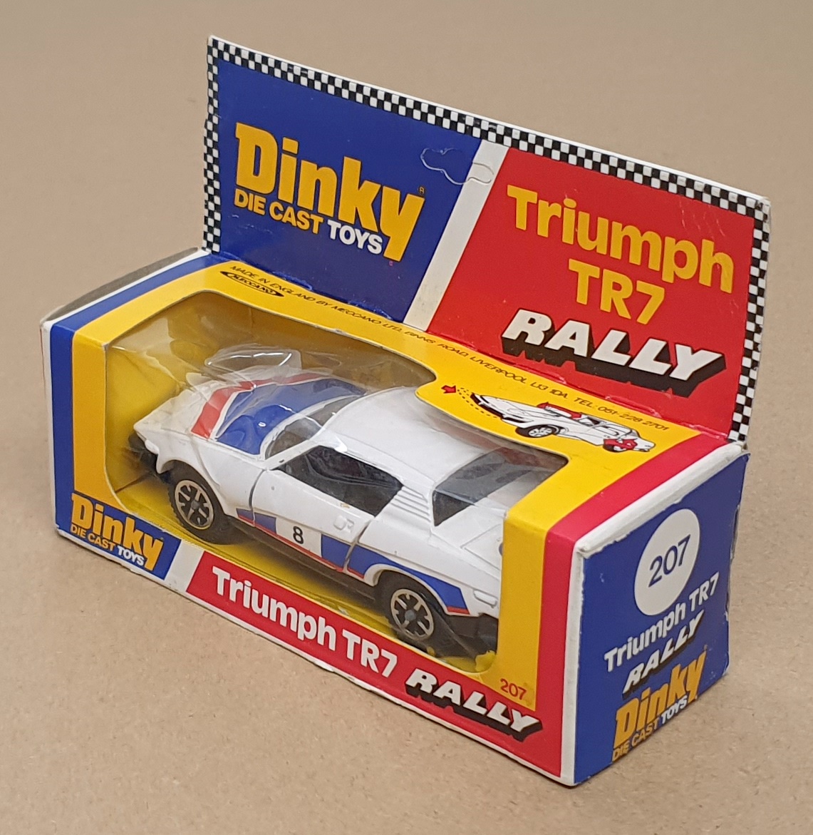 Dinky Toys Original Diecast 207 - Triumph TR7 Rally Car #8 - White/Blue/Red Dinky Toys Original Diecast 207 - Triumph TR7 Rally Car #8 - White/Blue/Red
