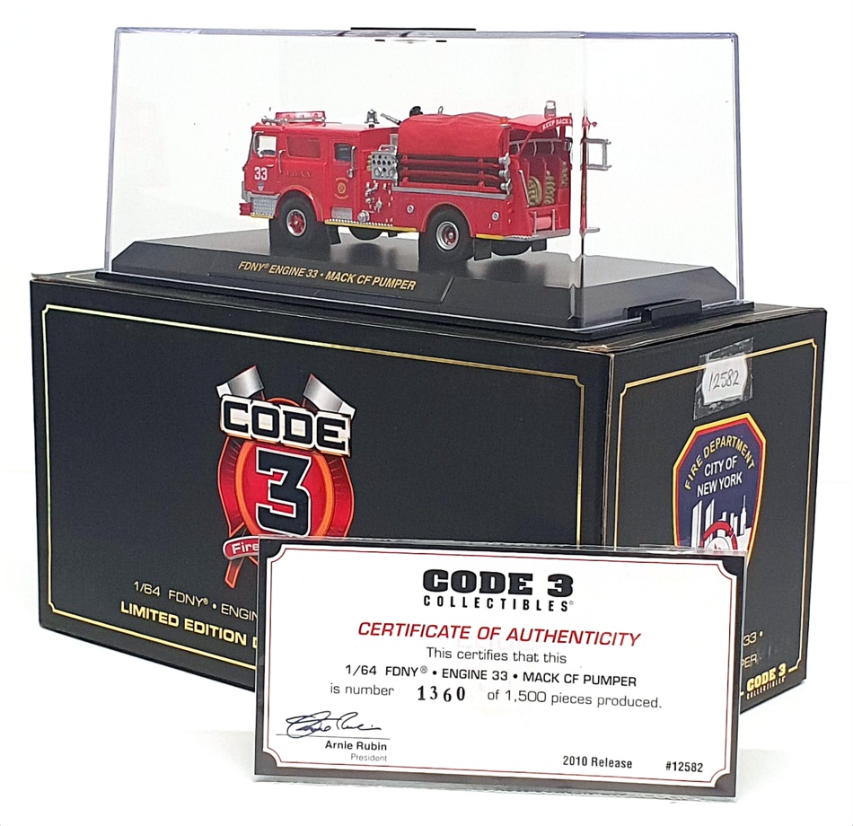 Code 3 Collectibles 1/64 Scale 12582 - Mack CF Pumper Fire Engine 33 - FDNY