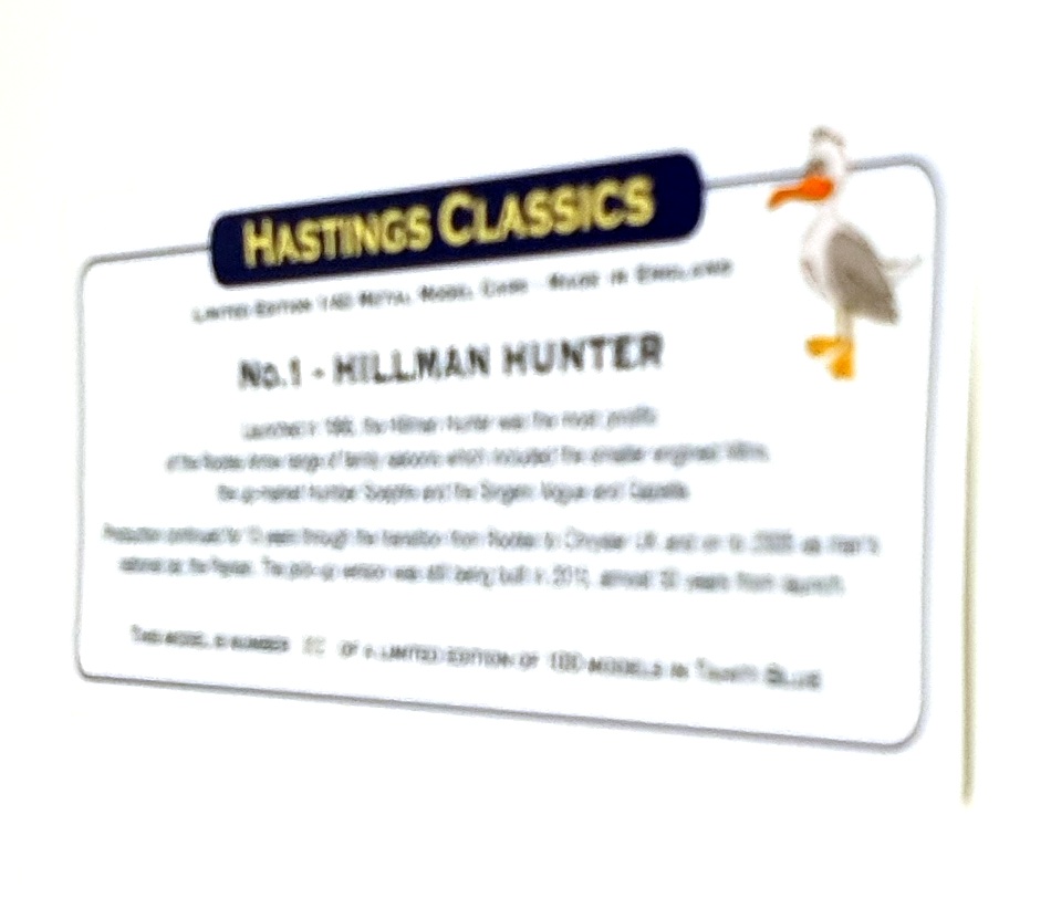 Hastings Classics (SMTS) 1/43 Scale HC1 - Hillman Hunter - Tahiti Blue