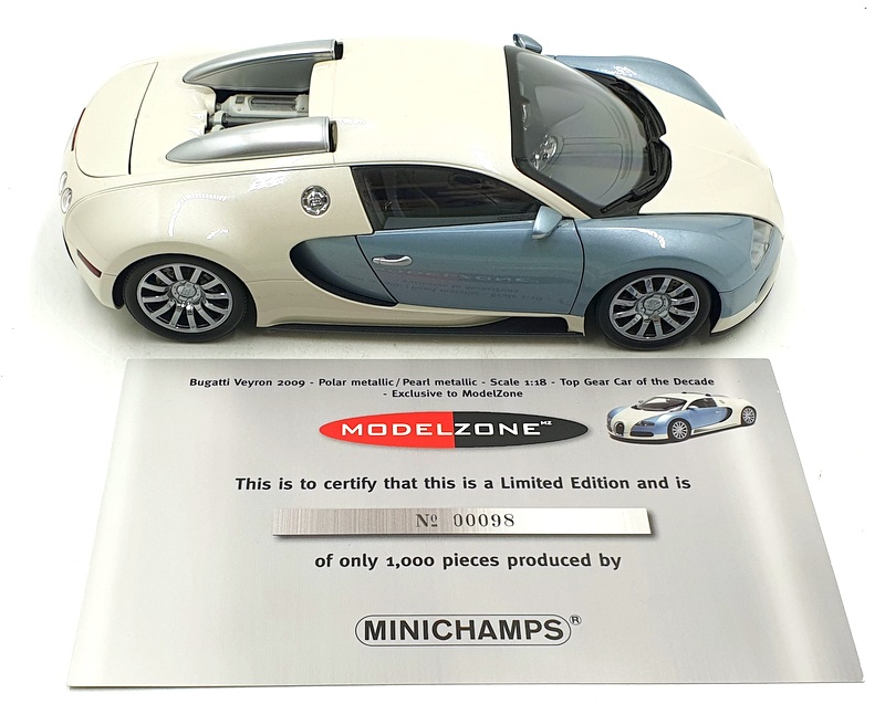Minichamps 1/18 Scale 519 101100 - Bugatti Veyron Top Gear - White/Blue Minichamps 1/18 Scale 519 101100 - Bugatti Veyron Top Gear - White/Blue