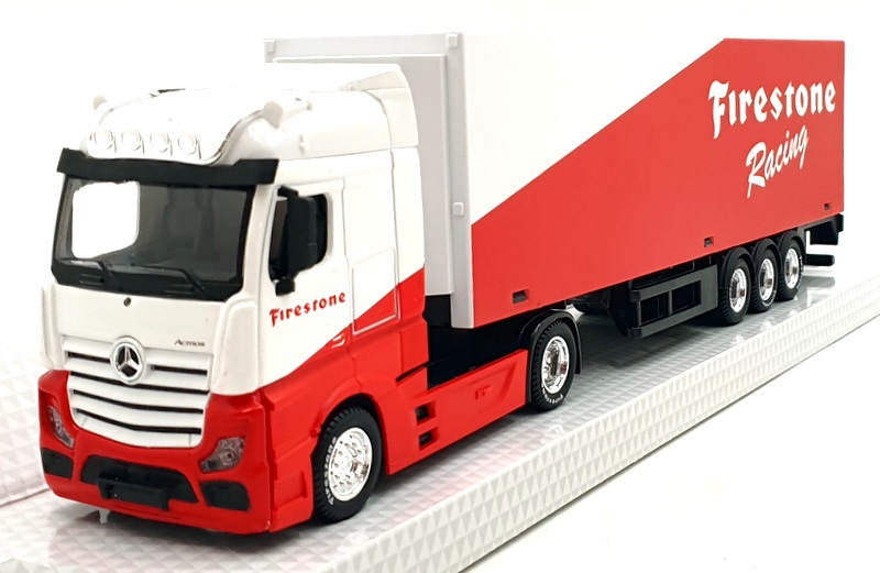 Burago 1/43 Scale 18-31460FI Mercedes Actros Hauler Truck with Trailer White/Red Burago 1/43 Scale 18-31460FI Mercedes Actros Hauler Truck with Trailer White/Red