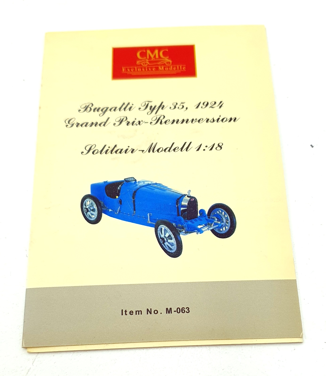 CMC 1/18 Scale Diecast M-063 - 1924 Bugatti Typ 35 Grand Prix