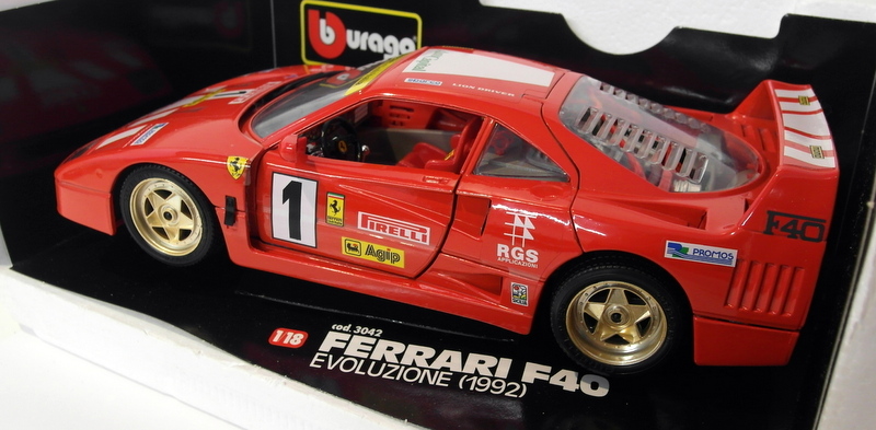Burago 1/18 Scale Diecast  3042 Ferrari F40 Evoluzione 1992 Race car #1