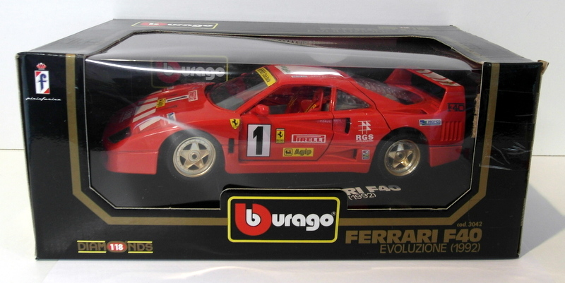 Burago 1/18 Scale Diecast  3042 Ferrari F40 Evoluzione 1992 Race car #1