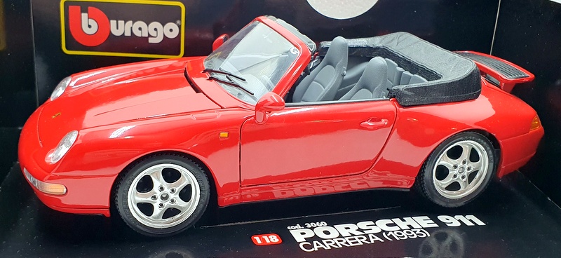 Burago 1/18 Scale Diecast 3060 Porsche 911 Carrera Cabriolet 1993 - Red