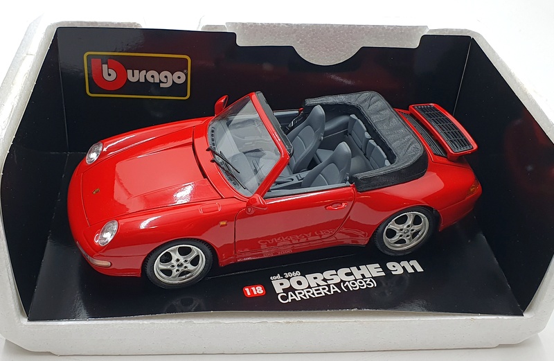 Burago 1/18 Scale Diecast 3060 Porsche 911 Carrera Cabriolet 1993 - Red