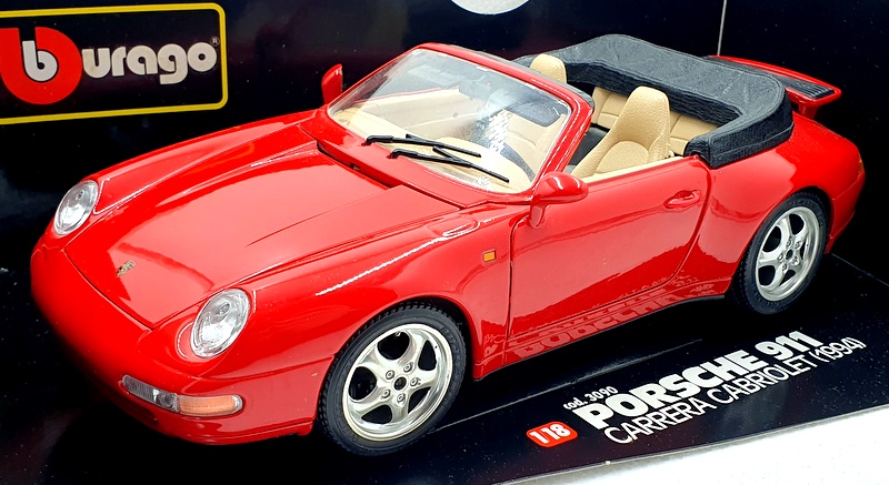 Burago 1/18 Scale Diecast 3090 - Porsche 911 Carrera Cabriolet - Red 