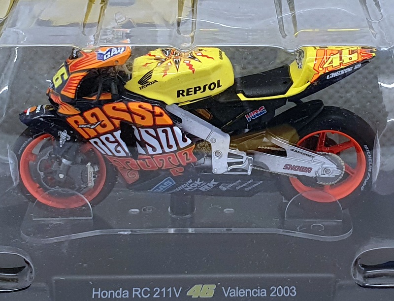 Altaya 1/18 Scale FFR20 - Honda RC 211V #46 Valentino Rossi Valencia 2003 Altaya 1/18 Scale FFR20 - Honda RC 211V #46 Valentino Rossi Valencia 2003