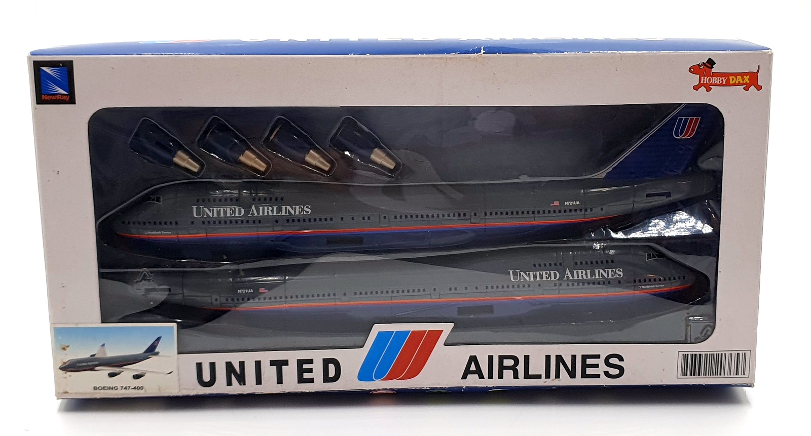 New Ray 1/200 Scale 203657 - Boeing 747-400 United Airlines - Grey/Blue