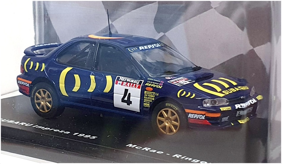 1:43 scale Altaya Model of a Subaru Impreza Rally car as driven by