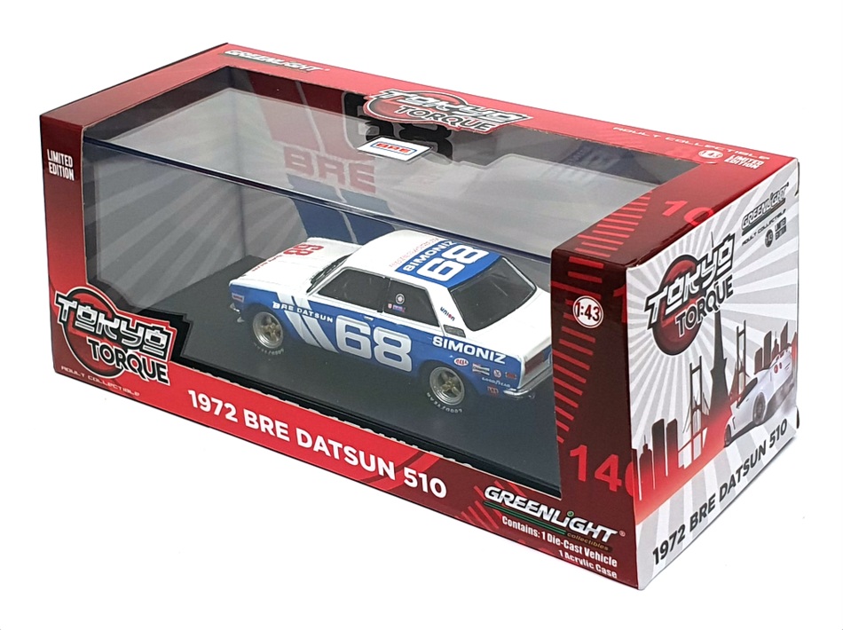 Greenlight 1/43 Datsun 510 #68 Gregg - Bleu/Blanc - 1972 - Occasion