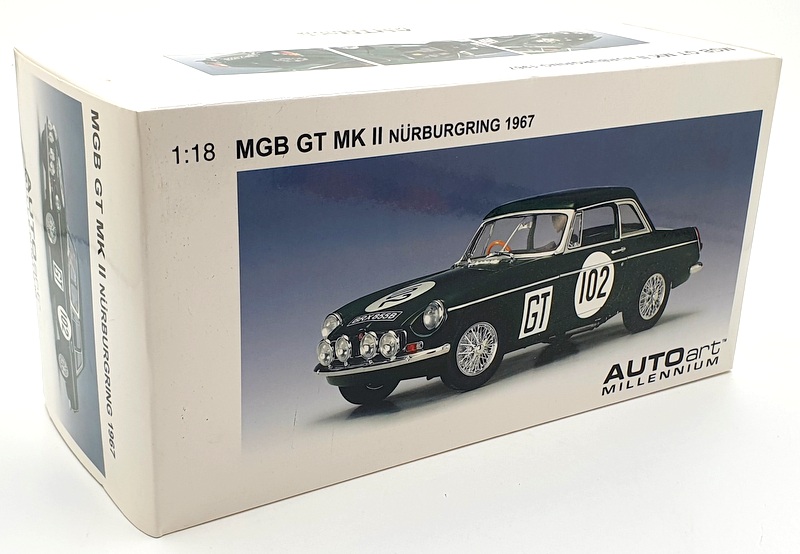 Autoart 1/18 Scale Diecast 86781 - MGB GT MKII 1967 Nurgburgring #102 Autoart 1/18 Scale Diecast 86781 - MGB GT MKII 1967 Nurgburgring #102