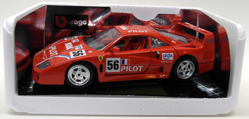 BURAGO 1/18 SCALA DIECAST 3332 FERRARI F40 1987 Rosso #56 Auto da Corsa Modello | eBay