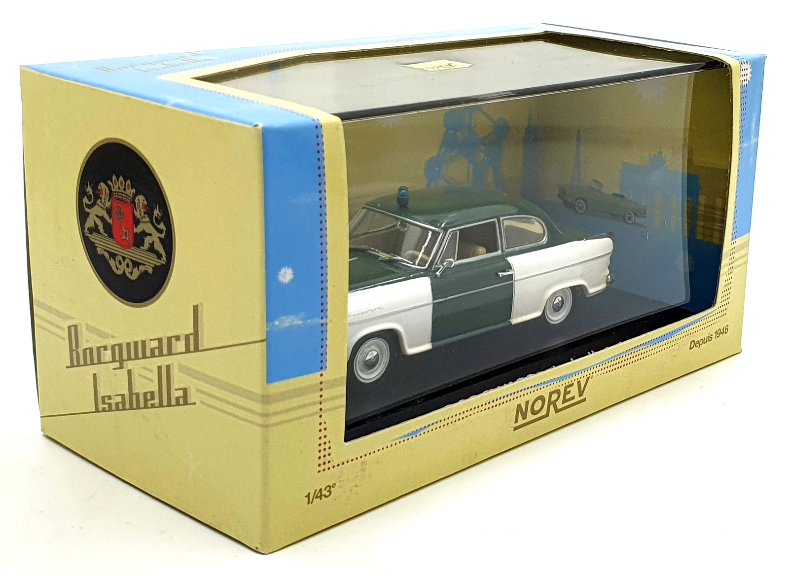 Norev 1/43 Scale 820030 - Borgward Isabella Police Car - White/Green Norev 1/43 Scale 820030 - Borgward Isabella Police Car - White/Green