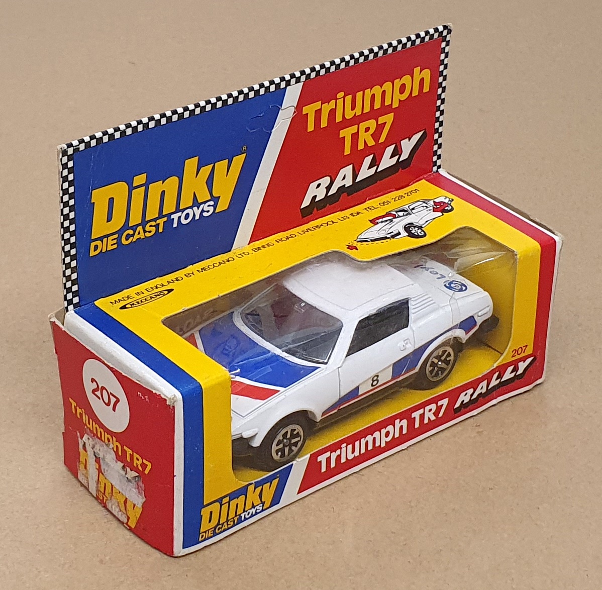 Dinky Toys Original Diecast 207 - Triumph TR7 Rally #8 - White/Blue/Red Dinky Toys Original Diecast 207 - Triumph TR7 Rally #8 - White/Blue/Red