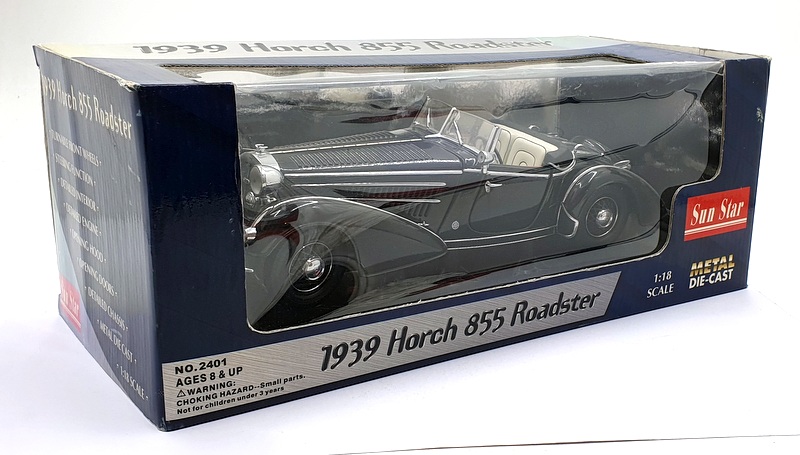 Sun Star 1/18 Scale Diecast 2401 - 1939 Horch 855 Roadster - Black Sun Star 1/18 Scale Diecast 2401 - 1939 Horch 855 Roadster - Black