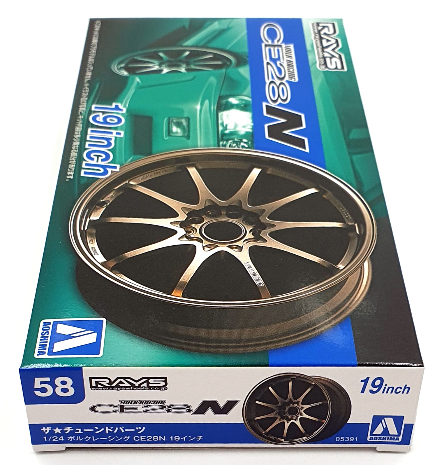 Aoshima 1/24 Scale 05391 - Rays Volk Racing CE28N 19' Wheels & Tyres Set #58