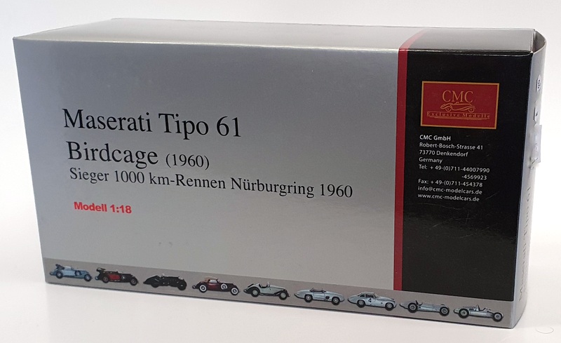 CMC 1/18 Scale Model Car M-047 - 1960 Maserati Tipo 61 Birdcage Nurburgring CMC 1/18 Scale Model Car M-047 - 1960 Maserati Tipo 61 Birdcage Nurburgring