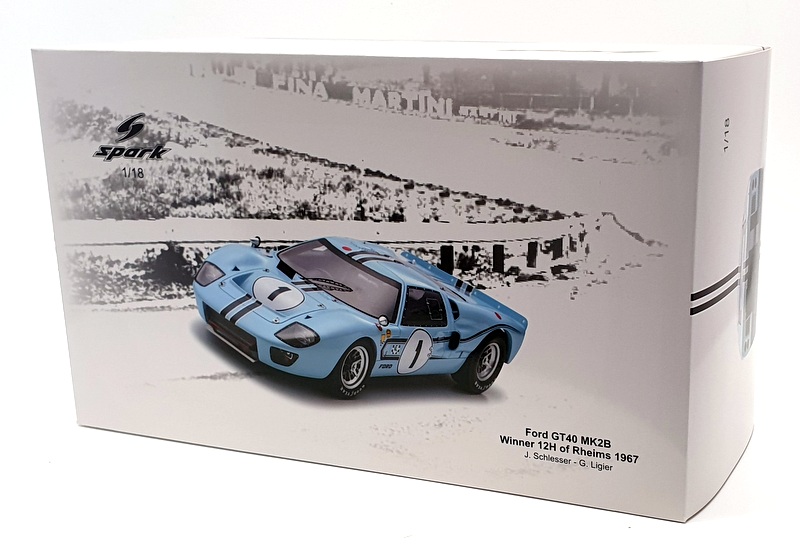 Spark 1/18 Scale Model Car 18S470 - 1967 Ford GT40 Mk 2B #1 Winner 12H Rheims