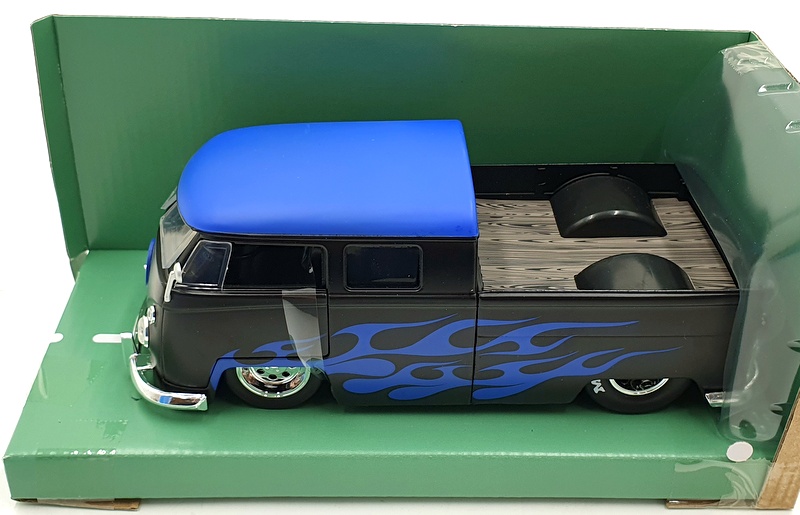Jada 1/24 Scale 34232 - 1963 Volkswagen Bus Pickup - Black/Blue Flames