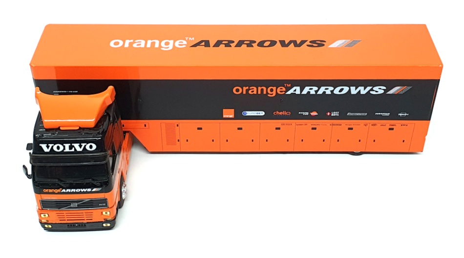 Eligor 1/43 Scale 111841 - Volvo F1 Transporter Truck Arrows 2000 - Orange/Black