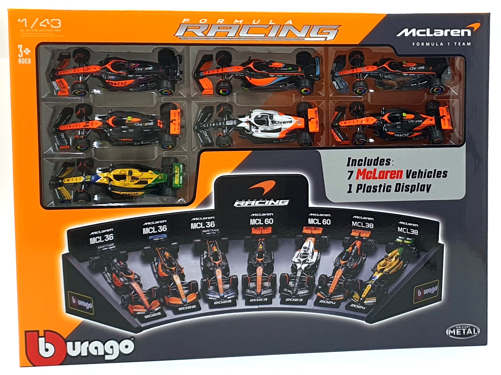 Burago 1/43 Scale 18-38169 - McLaren Racing 7 Cars and Display