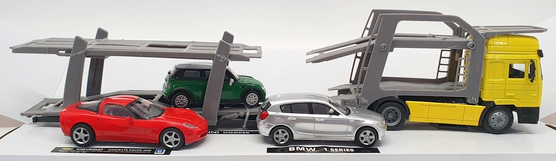 New Ray 1/43 Scale 15865 - MAN F2000 Car Hauler Includes Corvette, Mini & BMW