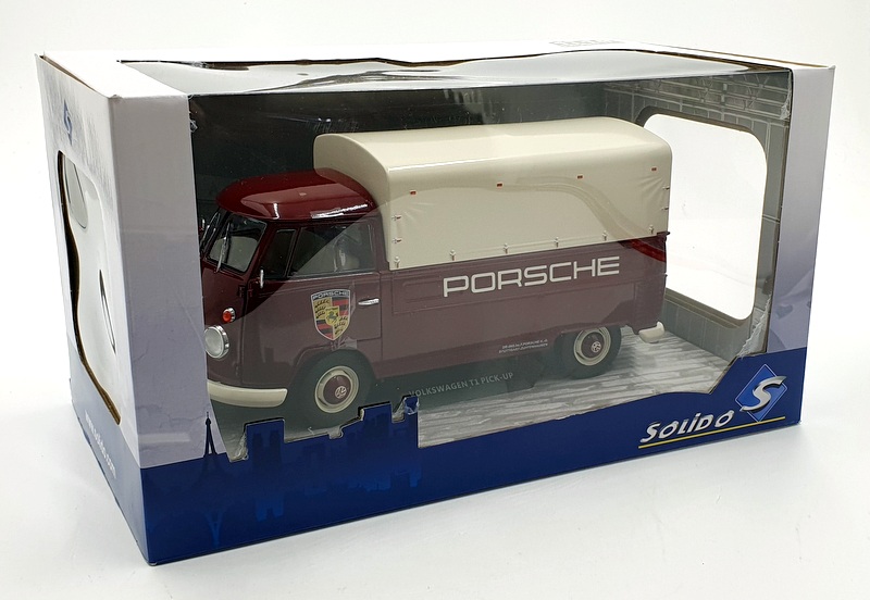 Solido 1/18 Scale Diecast S1806707 - 1950 VW T1 Pickup Porsche Service - Maroon 