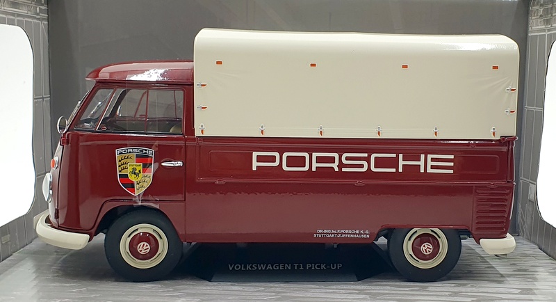 Solido 1/18 Scale Diecast S1806707 - 1950 VW T1 Pickup Porsche Service - Maroon 