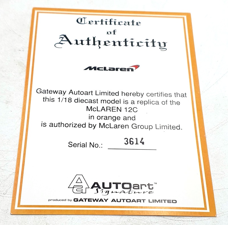 Autoart 1/18 Scale Diecast 76006 - McLaren 12C - Orange